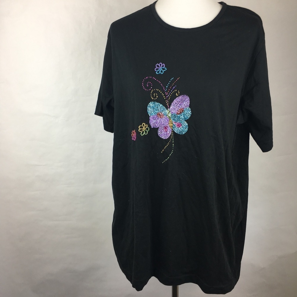 The Quacker Factory Embroidered Butterfly Tee